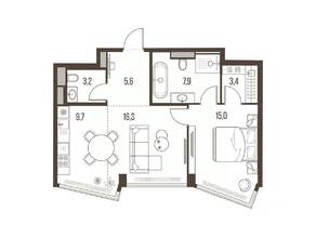 ЖК «High Life», планировка 2-комнатной квартиры, 61.10 м²