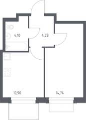 ЖК «Новое Внуково», планировка 1-комнатной квартиры, 34.02 м²