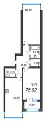 ЖК «Наука», планировка 3-комнатной квартиры, 79.10 м²