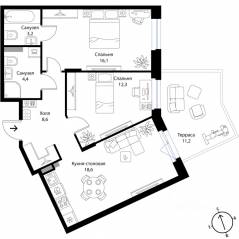 МЖК «Экография», планировка 2-комнатной квартиры, 66.50 м²