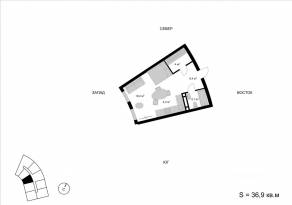 ЖК «Мытищи-Сити», планировка студии, 36.90 м²