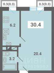МЖК «Южная Долина», планировка 1-комнатной квартиры, 30.40 м²