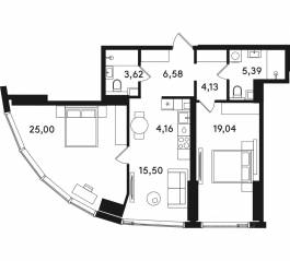 ЖК «Solos», планировка 2-комнатной квартиры, 83.42 м²