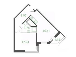 Квартал «Новые Котельники», планировка 1-комнатной квартиры, 42.60 м²