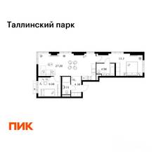 ЖК «Таллинский парк», планировка 2-комнатной квартиры, 63.72 м²