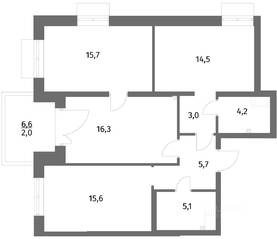 ЖК «Парусная 1», планировка 3-комнатной квартиры, 82.10 м²