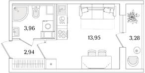ЖК «Кинопарк», планировка студии, 22.49 м²