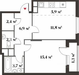 ЖК Миниполис «Восемь кленов», планировка 2-комнатной квартиры, 48.40 м²
