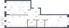 ЖК «Пригород Лесное», планировка 2-комнатной квартиры, 58.90 м²