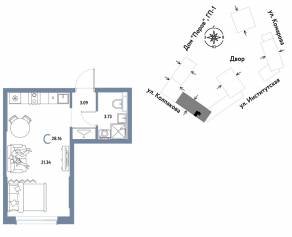 ЖК «Страна.Парковая», планировка студии, 28.16 м²