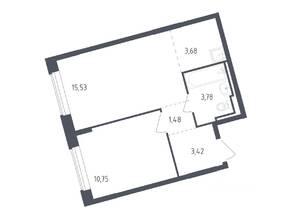 ЖК «Рублевский Квартал», планировка 1-комнатной квартиры, 38.70 м²