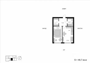 ЖК «Мытищи-Сити», планировка 2-комнатной квартиры, 48.70 м²