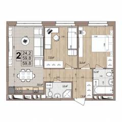 ЖК «Гранд Комфорт», планировка 2-комнатной квартиры, 59.80 м²