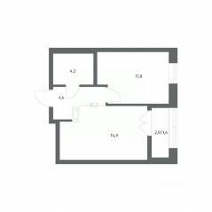 ЖК «NEWПИТЕР», планировка 1-комнатной квартиры, 36.83 м²