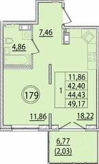 МЖК «Образцовый квартал 15», планировка 1-комнатной квартиры, 42.40 м²