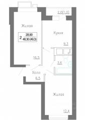 МЖК «Новое Замитино», планировка 2-комнатной квартиры, 50.10 м²