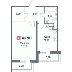 ЖК «Фотограф», планировка 1-комнатной квартиры, 49.30 м²