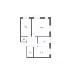 ЖК «Парусная 1», планировка 3-комнатной квартиры, 79.20 м²
