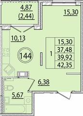 МЖК «Образцовый квартал 15», планировка 1-комнатной квартиры, 37.48 м²