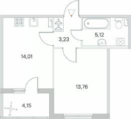 МЖК «Любоград», планировка 1-комнатной квартиры, 38.20 м²