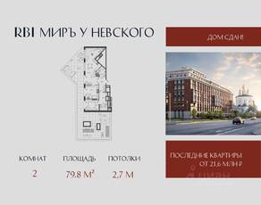 ЖК «Миръ», планировка 2-комнатной квартиры, 79.80 м²