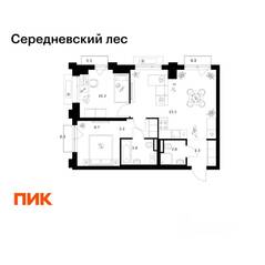 ЖК «Середневский лес», планировка 2-комнатной квартиры, 56.30 м²
