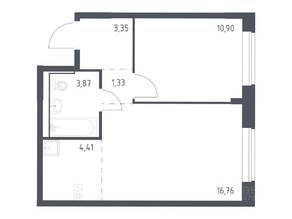 ЖК «Молжаниново», планировка 1-комнатной квартиры, 40.62 м²