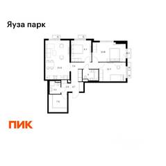 ЖК «Яуза парк (ПИК)», планировка 3-комнатной квартиры, 85.30 м²