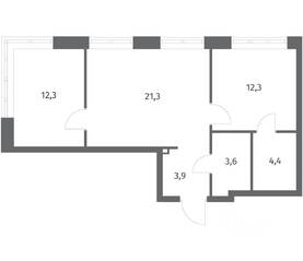 ЖК «NEWПИТЕР», планировка 2-комнатной квартиры, 57.73 м²