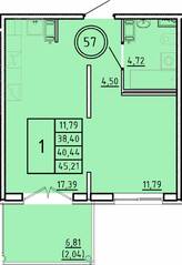МЖК «Образцовый квартал 16», планировка 1-комнатной квартиры, 38.40 м²