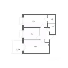 ЖК «Парусная 1», планировка 2-комнатной квартиры, 65.20 м²