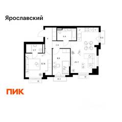 ЖК «Ярославский», планировка 2-комнатной квартиры, 57.30 м²