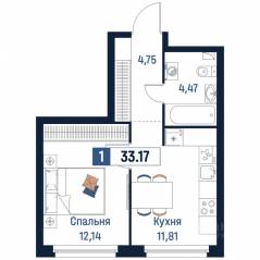 ЖК «Максималист», планировка 1-комнатной квартиры, 33.17 м²