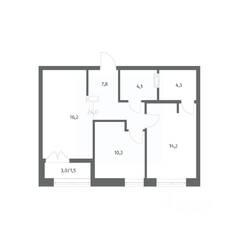 ЖК «NEWПИТЕР», планировка 2-комнатной квартиры, 58.40 м²