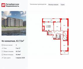 ЖК «Setl Ривьера», планировка 3-комнатной квартиры, 82.72 м²