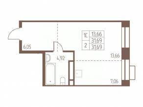 ЖК «Западная Ивантеевка», планировка студии, 31.70 м²