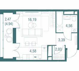 ЖК «Одинбург», планировка студии, 33.22 м²