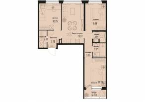 ЖК «ID Murino III», планировка 3-комнатной квартиры, 61.89 м²
