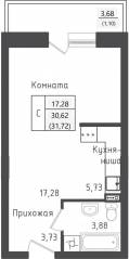 ЖК «Зеленый Оазис-Город», планировка студии, 31.72 м²