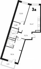 ЖК «Южное Пушкино», планировка 3-комнатной квартиры, 72.51 м²