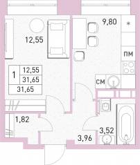 ЖК «Столичный», планировка 1-комнатной квартиры, 31.20 м²