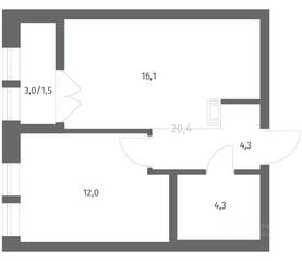 ЖК «NEWПИТЕР», планировка 1-комнатной квартиры, 38.21 м²