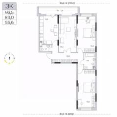 ЖК «Пироговская Ривьера», планировка 3-комнатной квартиры, 89.20 м²