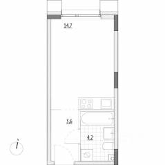 Апарт-комплекс «Wellbe», планировка студии, 22.50 м²