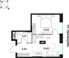 ЖК «Инноватор», планировка 2-комнатной квартиры, 40.02 м²
