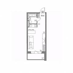 Апарт-комплекс «Residence 15», планировка студии, 28.60 м²