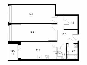 ЖК «Солнечный парк», планировка 2-комнатной квартиры, 76.50 м²