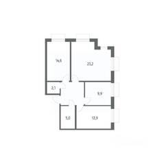 ЖК «Парусная 1», планировка 3-комнатной квартиры, 77.00 м²