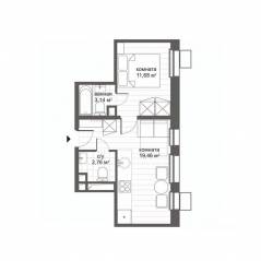 Апарт-комплекс «CitiMix Новокосино», планировка 1-комнатной квартиры, 37.04 м²