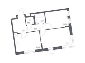 ЖК «Подольские Кварталы», планировка 2-комнатной квартиры, 53.88 м²